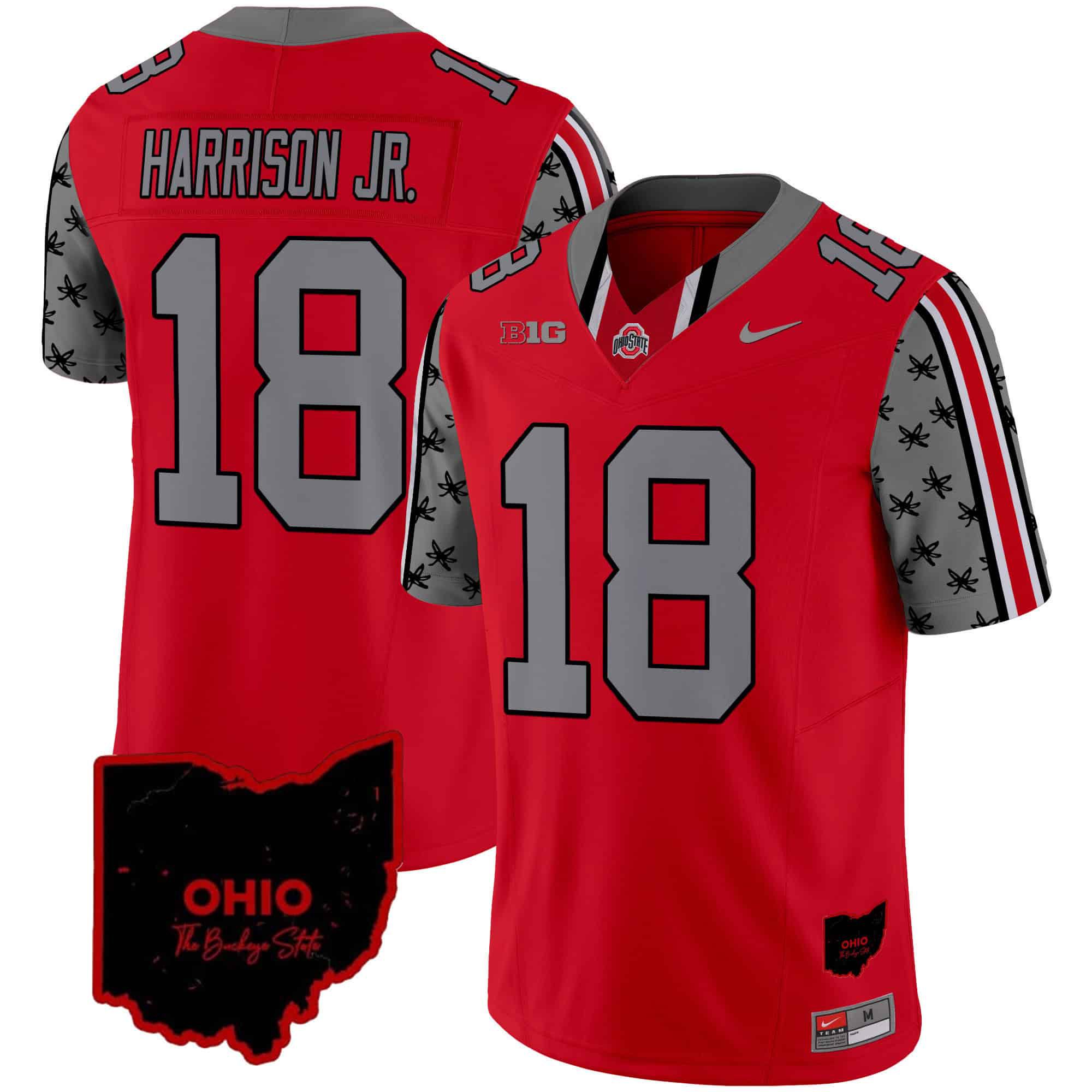 Men Ohio State Buckeyes #18 Harrison jr Red 2024 Nike Home Patch Vapor Limited NCAA Jersey